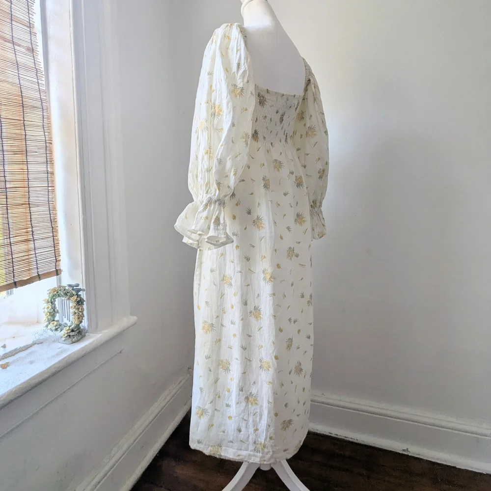 Sleeper Atlanta Smocked Linen Midi Dress Cottagecore Mimosa Size M - Picture 5 of 11